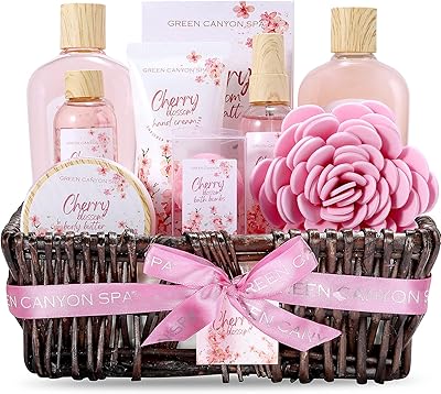 Spa gift baskets for women, 10 cherry essential oil pieces, birthday and bath gift box with wicker basket for home decoration, Mother's Day gift from a girl.. Shop with intention at DIAYTAR NIGERIA, offering thousands of products at budget-friendly prices.