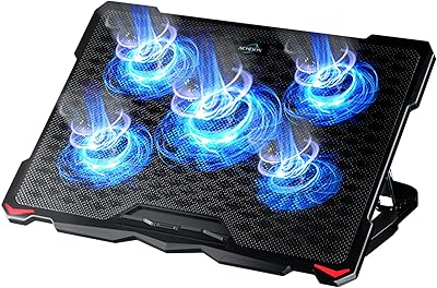 Cooling cushion for laptop with 5 fans up to 17.3 inches, cooler for robust laptop, blue LED lights, 2 USB, S035 ports.. DIAYTAR NIGERIA: Where every shopping need is fulfilled with affordable prices and nationwide shipping.