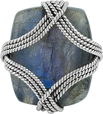 Vintage ring wrapped in Labradorite wire in Sterling Sterling .925 of 17 x 22 mm.. With DIAYTAR Nigeria, shopping online is easy, affordable, and fast.