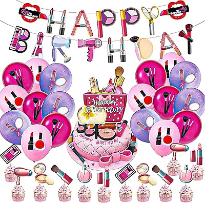 The birthday makeup and party supplies kit has a happy birthday banner, cosmetic balloons and a cake decoration on the theme of girls' feast.. DIAYTAR NIGERIA: Where shopping is affordable, selection is vast, and delivery is always reliable.