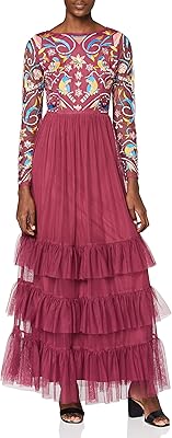 Long embroidered dress with long sleeves FROCK & FRILL with ruffle skirt, cocktail dress.. Join thousands of satisfied shoppers on DIAYTAR Nigeria.