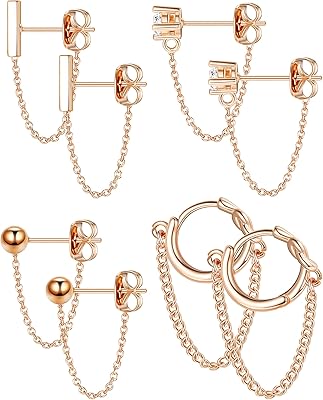 Brass chain chain rod earrings for women, set of 4 pairs of Creole earrings ball and cubic zirconia, Huggie Hoop Huggie Ear Earms in stainless steel.. Enjoy the simplicity of shopping with DIAYTAR NIGERIA, offering vast choices delivered in just 5-8 days.