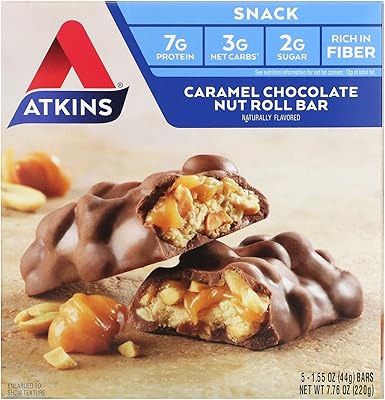 Atkins chocolate and nut rotary bar, caramel, 5 rooms (44 g/1.55 ​​oz each).. DIAYTAR NIGERIA brings the marketplace to your home with budget-friendly prices and nationwide delivery.