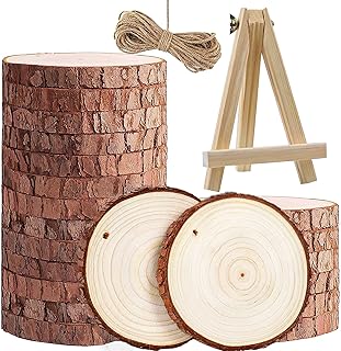 Wood slices - 20 Natural wood slices not finished from 3.5 to 4 inches with pre -tied hole, round wooden discs for arts, wood slices for Christmas, weddings and crafts (20 pieces from 3.5 to 4 inches).. DIAYTAR NIGERIA: Making quality accessible to all Nigerians with affordable prices and quick delivery.