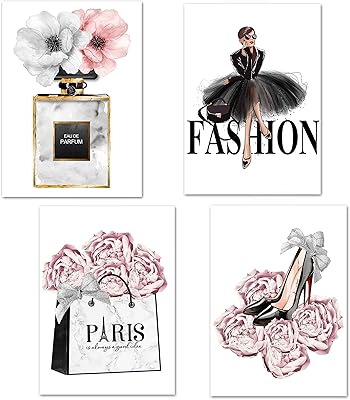Lodintech Tendance Woman Murale Canvas - Wall Decoration for Girl's Bedroom, Modern Pink Flower Art Haces, Speed ​​Bags, High Heels, Impressions without frame on the Wall, Pink Women's Bedroom Decoration, 20.3 x 30.5 cm.. Need something fast? Order it now from DIAYTAR Nigeria.