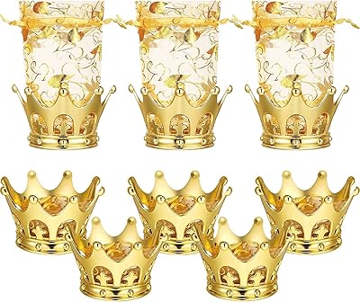 12 pieces with candy boxes in the shape of a gold -filling crown with bag for the storage of candy, chocolates, cakes and candies for prenatal royal theme, birthday party and wedding decorations.. From office supplies to fashion — DIAYTAR Nigeria brings it fast.