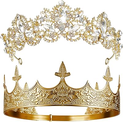 Diademe of the ancient royal king for men, tiara of the Baroque Queen for women, Halloween accessory with crystal crown - 2 pieces, medium.. Your trusted shopping partner, DIAYTAR NIGERIA offers extensive selection with quick delivery options.