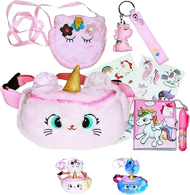 Nice banana bag in a velvet CHARDORNE rainbow, organized handbag, gift for girls, relaxed travel school bag with unicorn keychain and small stickers and tattoos for notebook, pink FAZZY.. Unlock endless possibilities with DIAYTAR NIGERIA's affordable marketplace and reliable delivery service.