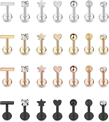 Masedy 16-28 pieces 16g in stainless steel 316L CZ Labret Monroe Lip Rings Cartilage Helicoidal surfaces piercing in the nose 6-8 mm.. Experience the ease of one-stop shopping with DIAYTAR NIGERIA's diverse catalog and nationwide delivery.