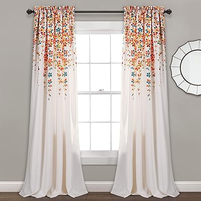 Lush Decor Set of Occulting Window Curtains with Flowers Pattern for Living Room, Dining Room, Bedroom (Pair), 84 x 52 inches, Turquoise and Dark Orange, 2.. Shop smart with DIAYTAR NIGERIA, offering a vast product range delivered to your doorstep within a week.