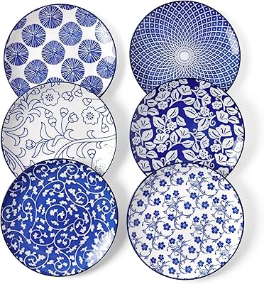 Selamica set of 6 ceramic dessert plates, small 6-inch salad plates for the kitchen, small plates for cakes and snacks, go to the microwave and dishwasher, ancient blue gift.. DIAYTAR NIGERIA delivers value, variety, and convenience with our nationwide 5-8 day shipping.