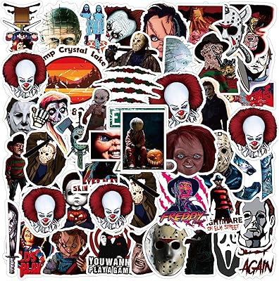50pcs character stickers from horror film killer for water bottle, cup, laptop, guitar, car, motorcycle, skateboarding, luggage, graffiti patches in waterproof vinyl.. Experience the convenience of boundless shopping with DIAYTAR NIGERIA's affordable platform and quick shipping.