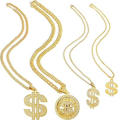 4 pieces pendant dollar sign of gold chain necklaces for men with pendant dollar rhinestone sign dollar sign hip hop dollar sign chain necklace with jewelry box.. No hassle, just shopping — DIAYTAR Nigeria delivers in under 8 days.