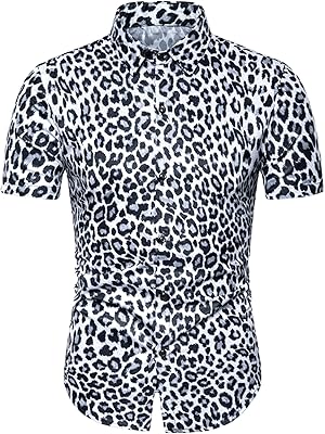 Men's shirts with short -sleeved leopard print and buttons on the front with leopard print.. The smarter way to shop online in Nigeria is through DIAYTAR Nigeria.