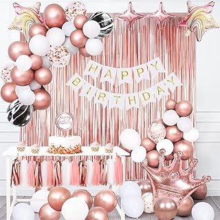 Kit of birthdays in pink gold for women and girls - Birthday party supplies with happy birthday banner, decoration of cake to do yourself, curtain with pink gold fringes, pink gold confetti balloons for decoration.. Shop with purpose at DIAYTAR NIGERIA and discover a world of products at budget-friendly prices.