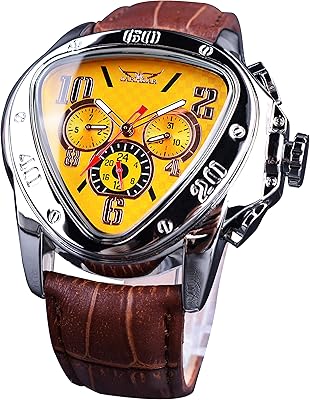 Mechanical triangular dial mechanical watch, water resistant, golden skeleton, automatic movement, leather design for men.. For everyday items and more, trust DIAYTAR Nigeria.