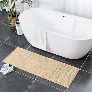 Teccom bath mats, 50 x 120 cm, anti -slip bath mat in soft microfiber, machine washable and fast drying, extra shaggy bath mat for bathtub, bathroom and shower - short beige fibers.. DIAYTAR NIGERIA: Where thousands of products meet affordable prices and reliable 5-8 day delivery.