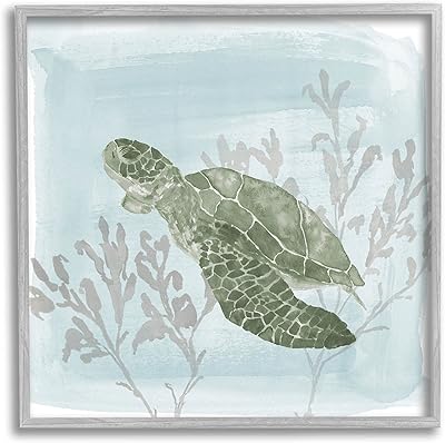 Stupell Industries sea turtle swimming with coral scene, wall art framed by Giclée, design by Lucille Price.. DIAYTAR NIGERIA: Where affordability and variety meet with convenient delivery within 8 days.