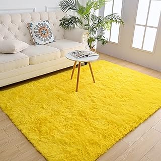 Soft carpet Checkrage for bedroom and living room, 3 x 5 -foot velvet carpet, long hair carpet that does not lose its hair for children's room and interior decoration, yellow.. Shop the future with DIAYTAR NIGERIA - thousands of products, unbeatable prices, delivery within a week.