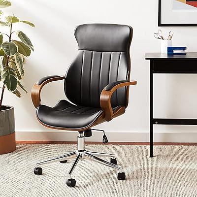 IDS Online Office Chair Ergonomic Contemporary Ergonomic In Noyer with armrests, home office furniture, Office chair with medium wooden back box benton, black.. DIAYTAR NIGERIA: Bringing quality products to every Nigerian home at prices everyone can afford.