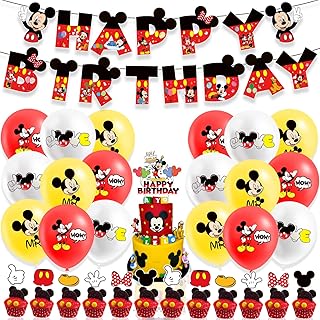 Mickey Mouse birthday party supplies, including a Mickey Mouse banner, cake decoration and balloons for prenatal holidays and birthdays.. DIAYTAR NIGERIA delivers affordability and convenience with every purchase, shipped within the week.