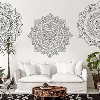 4 pieces half-mandala boho wall sticker hippie vinyl self-adhesive Indian floral namaste headboard decor for bedroom yoga (black).. DIAYTAR NIGERIA: Bringing affordable shopping solutions with a diverse product catalog delivered nationwide.
