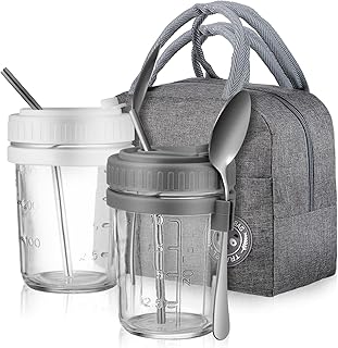 Set of jars with lux shiny overnight oatmeal with cover and spoon mason pot with oatmeal with straw and bento bag for storage of cereals and milk for the house, the office and the travels 300 ml.. DIAYTAR NIGERIA combines affordability, variety, and convenience with nationwide delivery services.