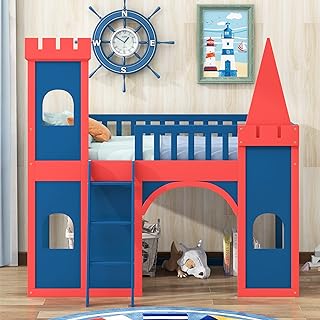Double Mezzanine Bed for Libfan Children, Double Mezzanine Bed in the shape of a castle with storage under the bed for girl and boy bedroom, red + blue.. Experience retail convenience with DIAYTAR NIGERIA's comprehensive platform and 5-8 day nationwide shipping.
