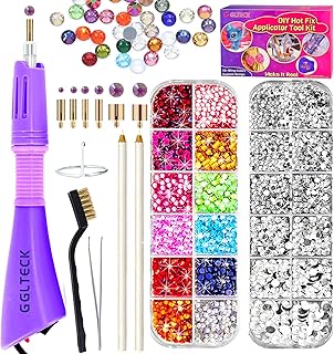 Kit of GGL Tech rhinestones with 7 tips of different sizes, tweezers, cleaning brush and set of 2 Hot Fix crystal rhinestones (Violet).. DIAYTAR NIGERIA revolutionizes online retail with our extensive selection and dependable shipping service.