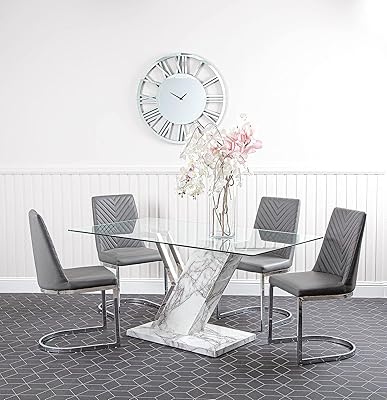 Vanity Living Set Table Wood Dining Marble Finish, Stainless Steel and Glass, Modern Design, 4 Chairs with Metal Feet.. DIAYTAR NIGERIA: Making quality products accessible to all Nigerians at affordable prices.