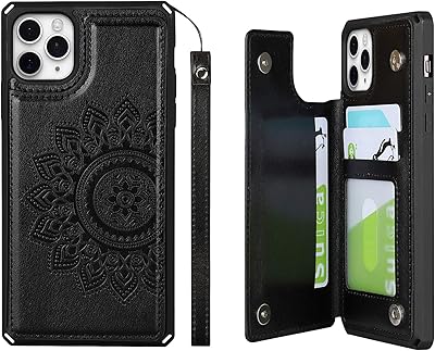 Zouzt datura flowers portfolio case for iPhone 11 pro with 3 card holders, higher quality PU leather bracelet, durable black magnetic rear shell.. DIAYTAR NIGERIA: Your partner in affordable online shopping with dependable delivery within 8 days.