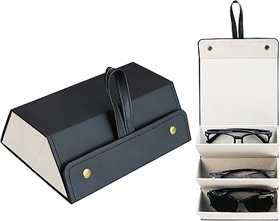 Organizer of sunglasses of travel, foldable in PU leather, multi-lunettes 3 locations, storage bag of portable glasses for women and men, support of suspended glasses (black).. DIAYTAR NIGERIA delivers more than expected with our extensive catalog and 5-8 day delivery service.