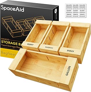 Storage organizer for Spaceaid kitchen drawer bags, bamboo organizer, compatible with the Gallon, Quart, Sandwich and Collation packs (4).. Discover the joy of online shopping with DIAYTAR NIGERIA's budget-friendly prices and reliable shipping.
