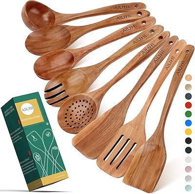 Wooden kitchen spoons, set of non-stick kitchen utensils, natural anti-scratch natural teak wood kitchen (8 pieces).. Get more, save more — only on DIAYTAR Nigeria.