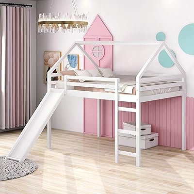 Full -size mezzanine bed ifidi with slide, wooden bed for children, girls and boys, white.. DIAYTAR NIGERIA brings the market to your screen with thousands of affordable products delivered to your door.