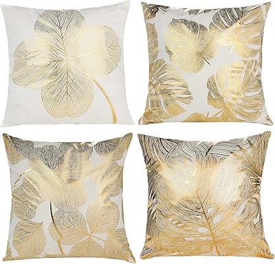 Hostecco - Set of 4 golden cushion covers with gold leaves, square decorative cushion cushions for 18x18 inch sofa.. Nigeria's e-commerce leader delivers unmatched variety and value to your doorstep in just 5-8 days.