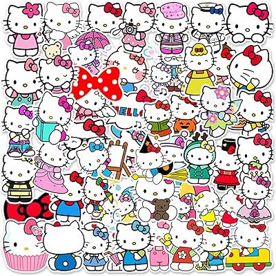 50 parts of waterproof stickers hello kitty white for laptop, mobile, water bottle, skateboarding, baggage, car bumper (hello kitty).. DIAYTAR NIGERIA: Where every shopping need is met with affordable prices and timely delivery.