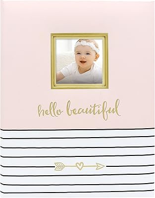 A book of souvenirs for children for the first 5 years of the life of the child decorated with the hello beautiful of Pearhead phrase, an ideal memory for children, pink, a room.. DIAYTAR NIGERIA: Where shopping meets satisfaction with affordable prices and prompt delivery services.