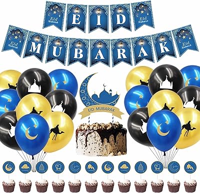 Kit of Eid Mubarak decorations, party supplies for Ramadan and Eid Festival Decorations with Eid and Ramadan banner, decorations of Eid cakes, Latex balloons, cupcake decorations for Mubarak party gifts.. Shop smart with DIAYTAR NIGERIA, offering a vast product range delivered to your doorstep within a week.