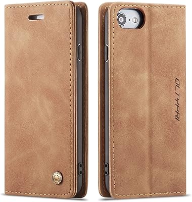 Qltypri iPhone 7 Plus 8 Plus absorption shell absorption case in faux leather portfoli TPU [cards slots] [hand -free crutting] [magnetic closure] antichoc flap case for Apple iPhone 7 Plus/8 Plus - Brown.. DIAYTAR NIGERIA: Where every click leads to affordable purchases delivered promptly to your door.