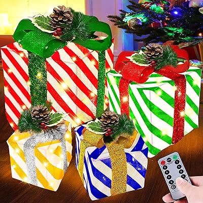 [Extra large 12-10-8-7 inches] Package of 4 Light gift boxes Christmas Decorations 70 LED lights 8 Timer modes Remote control Outdoor Exterior Gift Cabinet Decor Home Decor.. Unlock access to a wide range of products with DIAYTAR NIGERIA's affordable e-commerce platform.
