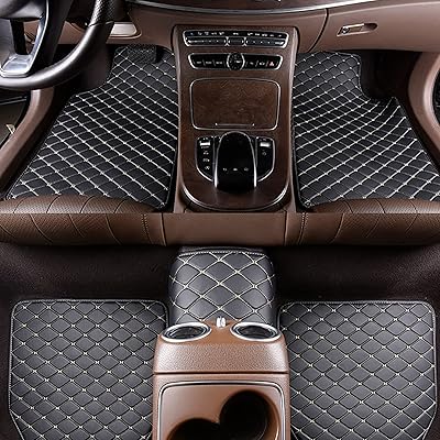 A set of luxury waterproof floor mats with universal design for protection with rubber lining, suitable for all vehicles, 5 rooms (black - beige).. DIAYTAR NIGERIA connects you with endless possibilities through our affordable e-commerce platform.