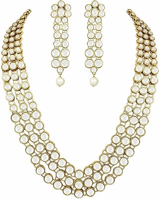 Kundan traditional jewelry set Plated gold shining diva with pearl necklace and earrings for women (white) (RRSD6706S).. Discover endless possibilities with DIAYTAR NIGERIA's comprehensive catalog and budget-friendly delivery.