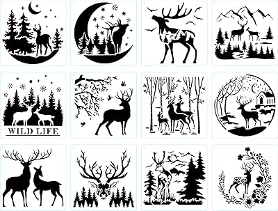 12 Cerf stencil stencils, stencil of mountain and forest deer paint, plastic spray models of moon tree paint, forest pattern stencil for wall decoration and house.. Fast delivery is our promise — DIAYTAR Nigeria keeps it real.