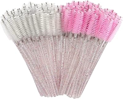 100 mascara chopsticks, eyelash brush, disposable eyelash extension rolls and eyebrow brush (crystal and white pink).. DIAYTAR NIGERIA: Creating access to affordable products for every Nigerian with our swift delivery service.