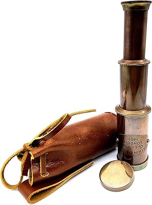 Royal Speculum telescope of vintage appearance of J. Scott London in solid brass and natural leather.. DIAYTAR NIGERIA transforms desires into deliveries with our affordable prices and dependable shipping.