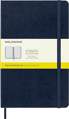 Moleskine Classic notebook, rigid cover, large (5 "x 8.25") square/grid, sapphire blue, 240 pages.. Shop from our extensive catalog at DIAYTAR NIGERIA and enjoy doorstep delivery in just 5-8 days.