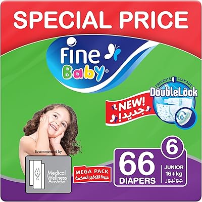 Fine Baby layers, double lock technology, size 6, junior 16 kg and more, Mega Pack, 66 layers.. Your complete shopping solution, DIAYTAR NIGERIA offers extensive choice with competitive prices and delivery.