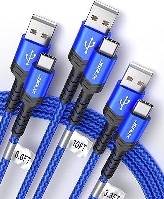 G-SOX 3A 3-piece fast charging cable (10 feet + 6.6 feet + 3.3 feet) Braided cord in USB Nylon A to Type C Compatible with Samsung Galaxy S20 S10 S9 S8 Plus Note 10 9 8, PS5 controller, USB charger (blue).. DIAYTAR NIGERIA brings retail convenience to your screen with affordable prices and dependable shipping.