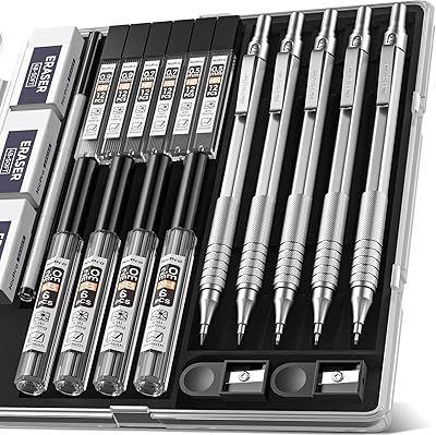 NikPro metal meatmal holder, 5 pieces in a case, artistic drawing pencils 0.5, 0.7, 0.9 mm and 2 2 mm graphite mines (4b 2b 2h) to draw, write and sketch with 10 rechargeable mine gums.. From fashion to electronics, DIAYTAR Nigeria brings it all to your doorstep — fast, easy, and affordable.